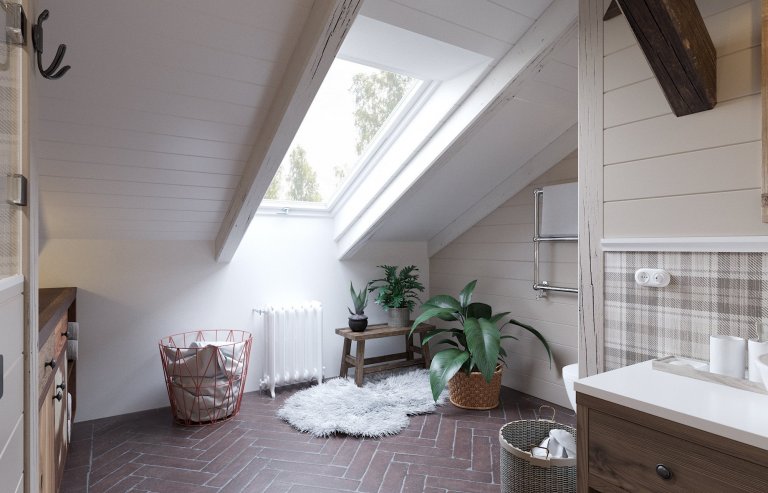 Architektonický návrh dětského pokoje s vlastní koupelnou.
