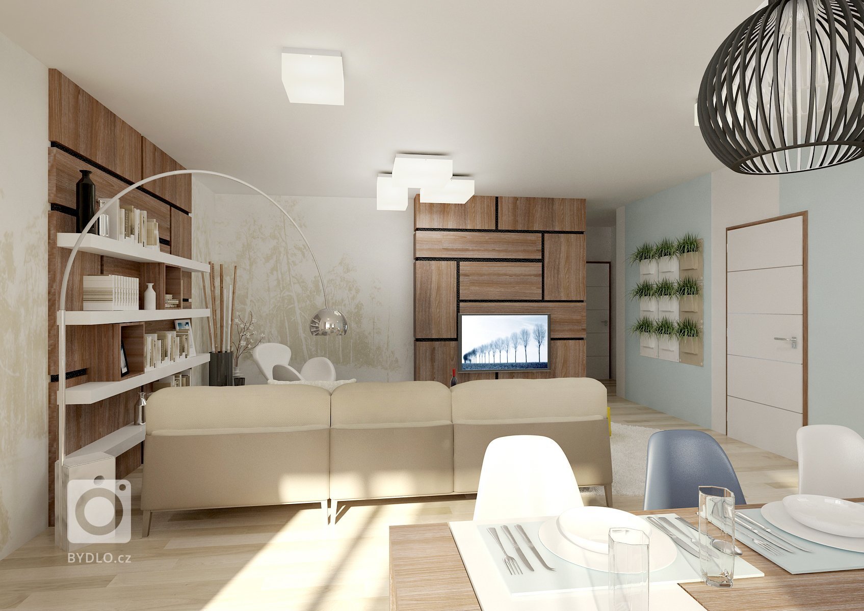 Komplet návrh bytu 2+kk . V&nbsp;interiéru se střídá světlý dřevodekor na vinylové podlaze s&nbsp;tmavším na nábytku. Dominantou obývacího pokoje jsou výrazné…