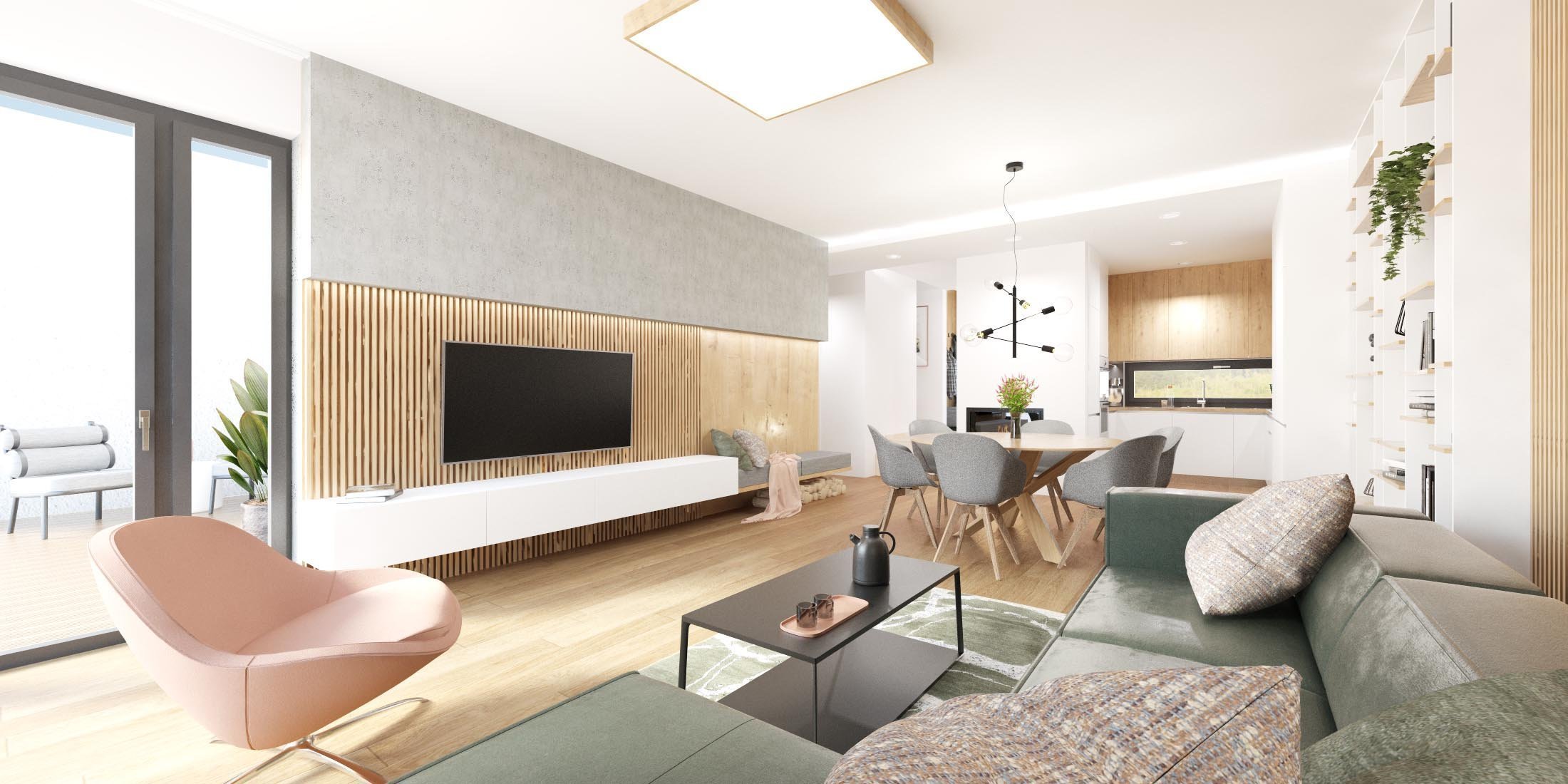 Náš&nbsp;projekt z kategórie rodinných domov sme poňali veľmi elegantne a vzdušne. V interiéri prevládajú farebné akcenty v odtieňoch zelenej a ružovej, ktoré…