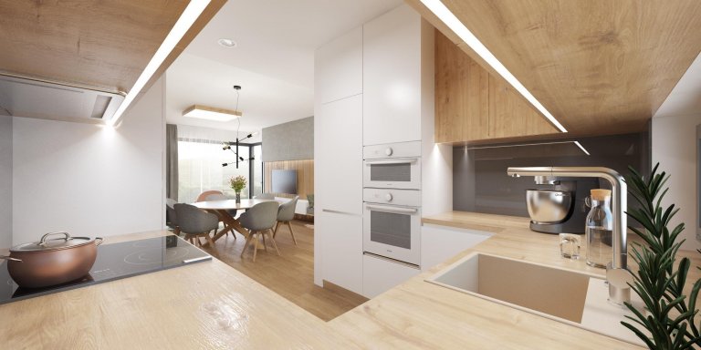 Náš&nbsp;projekt z kategórie rodinných domov sme poňali veľmi elegantne a vzdušne. V interiéri prevládajú farebné akcenty v odtieňoch zelenej a ružovej, ktoré…