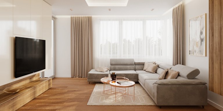 Elegantný byt v zemitých farbách.&nbsp;Dôležitou úlohou, ktorá súvisela s požiadavkou na jednoduchý čistý interiér, bolo vytvoriť dostatok úložných priestorov.…