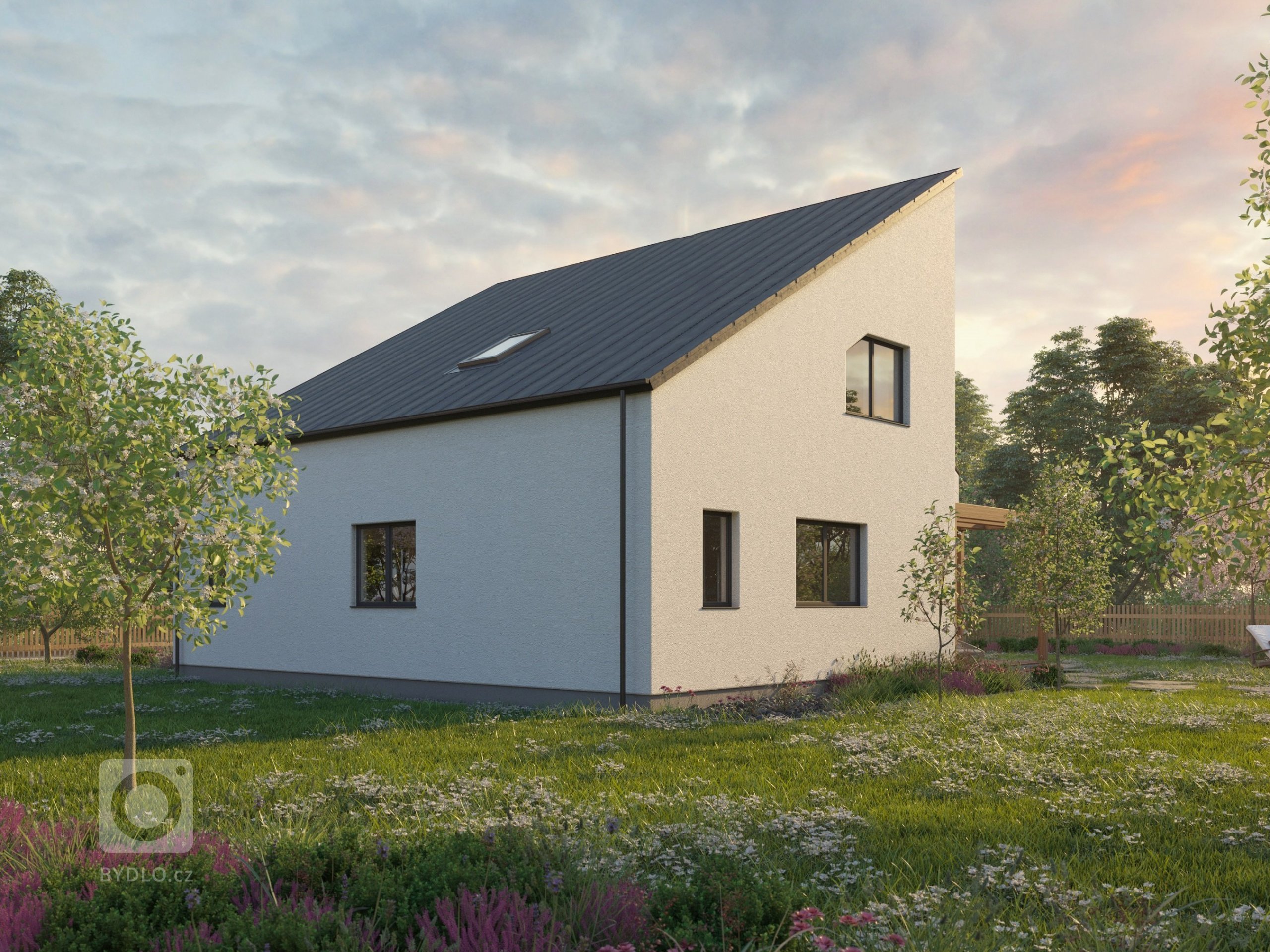 Patrová dřevostavba navržená v difuzně otevřené konstrukci. Prostorný dům je vhodný pro čtyř až pětičlennou rodinu. V&nbsp;přízemí se nachází velký obývací…