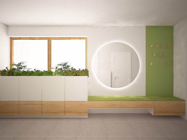 Interiér developerského bytu v Praze. Návrh je kombinací minimalistického ortogonálního přístupu s hravými asytmetrickými prvky. Netradiční je umístění otáčecí…