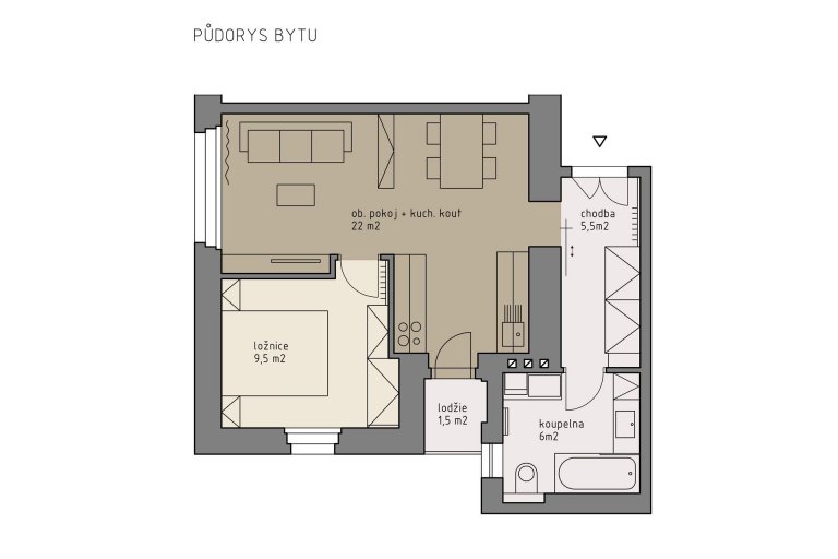 Interiér Vršovická - půdorys