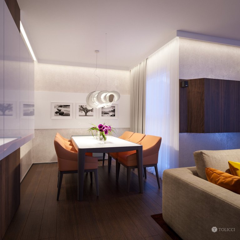 Návrh interiéru bytového apartmánu reprezentuje vytvorenie elegantného a nestarnúceho dizajnu. Vhodná kontrastná kombinácia tmavého orechového dreva a teplých…