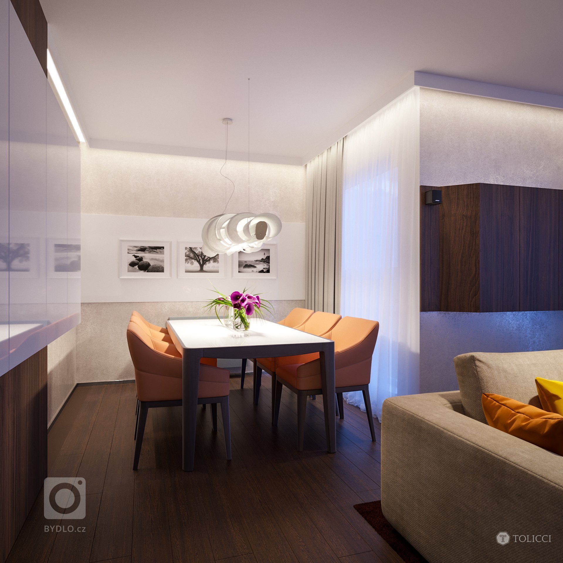 Návrh interiéru bytového apartmánu reprezentuje vytvorenie elegantného a nestarnúceho dizajnu. Vhodná kontrastná kombinácia tmavého orechového dreva a teplých…